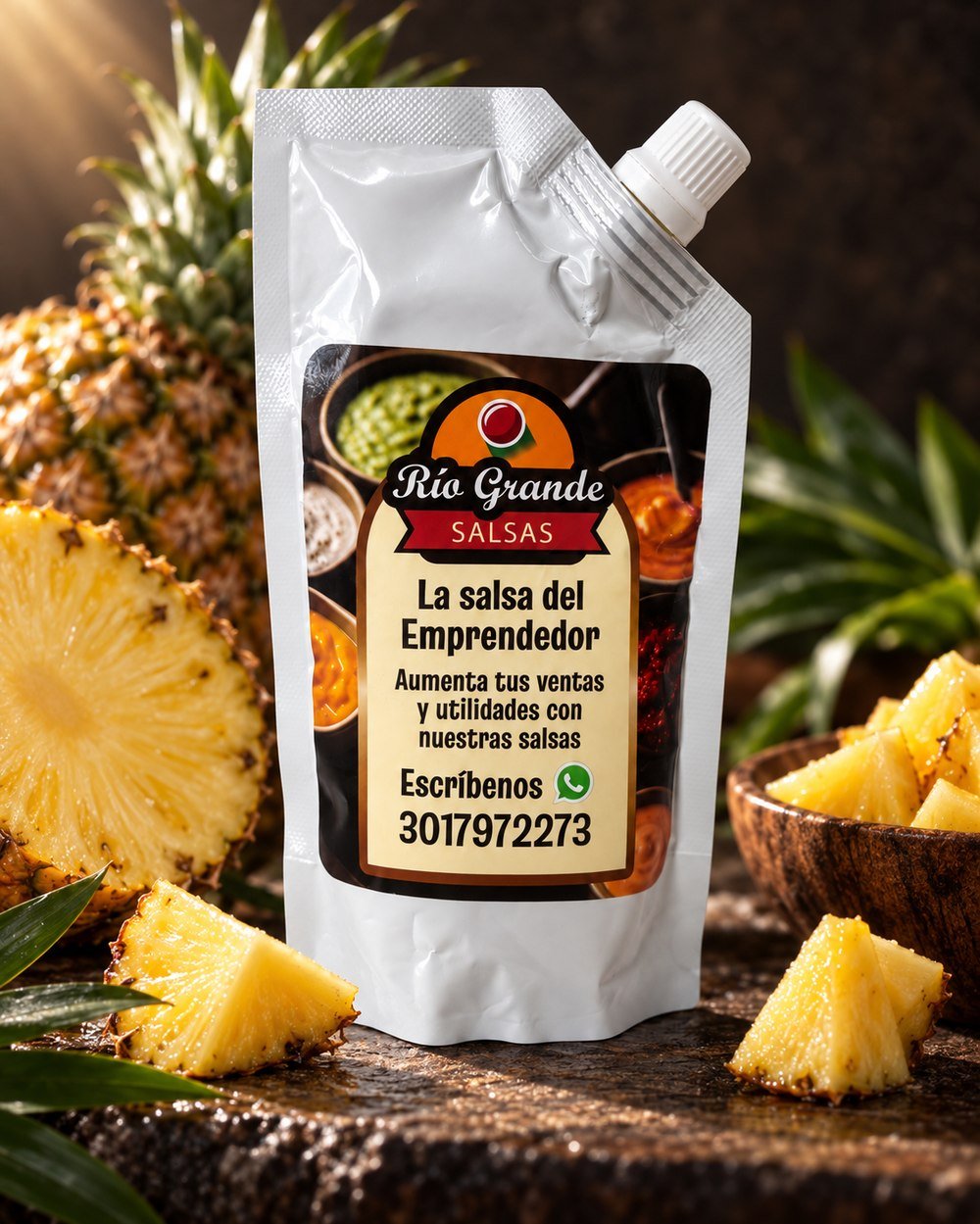 Aderezo de Piña Río Grande junto a piña fresca