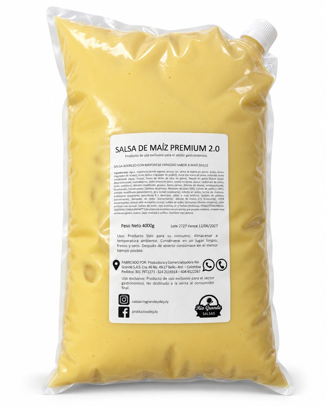 Salsa Maíz Premium 2.0 Río Grande presentación 4000 g (4 kg)