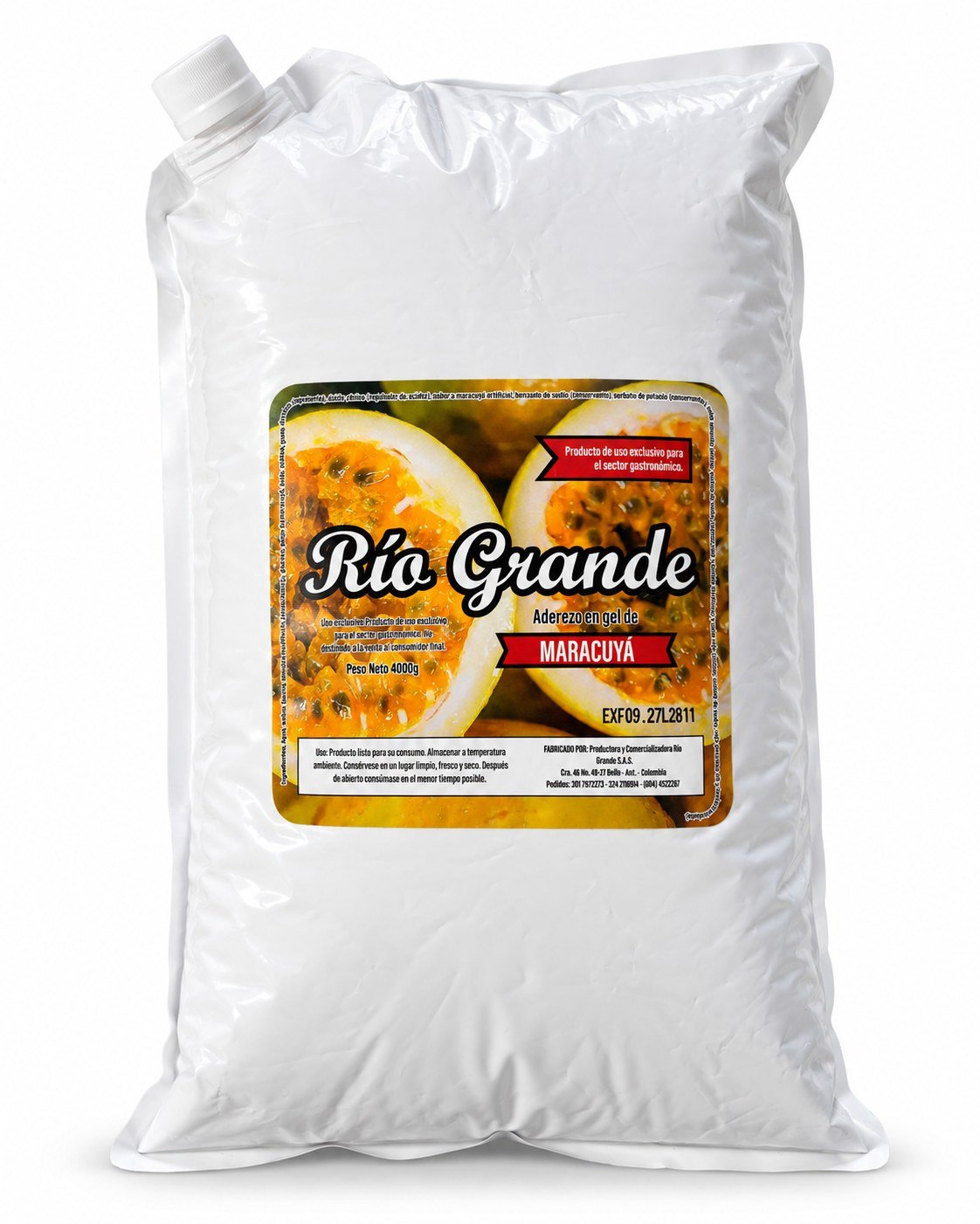 Salsa Maracuyá Dulce Río Grande presentación 4000 g (4 kg)