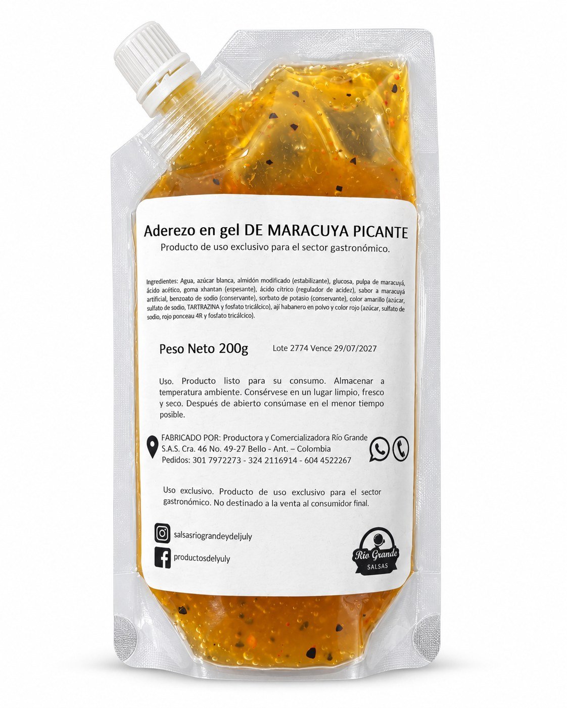 Salsa Maracuyá Picante Río Grande presentación 200 g